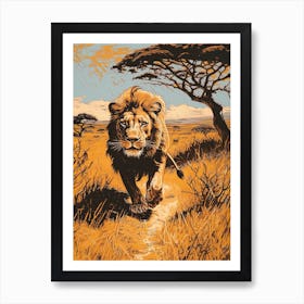 Barbary Lion Relief Illustration Savana 3 Art Print