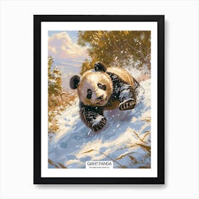 Giant Panda Cub Sliding Down A Snowy Hill Poster 2 Art Print