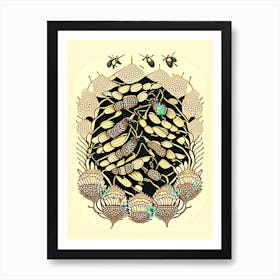 Beehive With Swarming Bees 2 Vintage Art Print