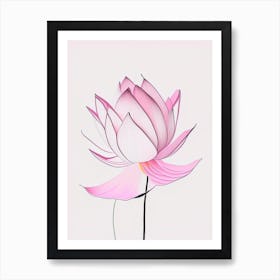 Pink Lotus Abstract Line Drawing 1 Art Print