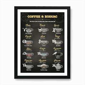 Coffee types and Zodiac sign, #2 — coffee poster, Zodiac poster, astrology poster, kitchen poster Art Print