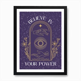 Gothic Witchy Wiccan Purple Gold Believe In Your Power Quote Print Art Print