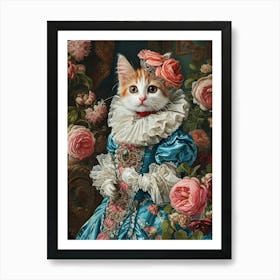 Floral Rococo Cat Inspired Painting Art Print