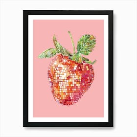 Disco Ball Strawberry Pink Art Disco Poster Trendy Aesthetic Art Food Kitchen Art Print