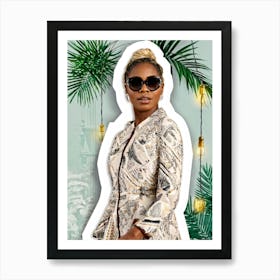 A Collage Displaying A Stylish African American Woman In A Mini Coat Dress Her Sunglasses Perched U Art Print