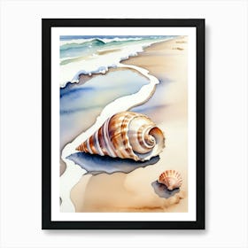 Seashell on the beach, watercolor painting 8 Art Print