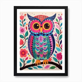 Pink Scandi Owl 3 Art Print