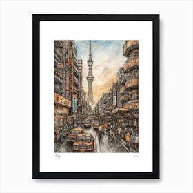 Tokyo Japan Drawing Pencil Style 4 Travel Poster Art Print