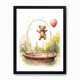 Trampoline Teddy Bear Painting Watercolour 4 Art Print