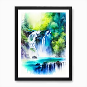 Kravice Waterfalls, Bosnia And Herzegovina Water Colour  (2) Art Print