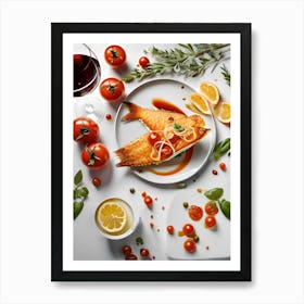 Wine, Tomatoes and Fried Fish Art Print
