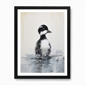 Minimalist Portrait Of A Duckling Black & White 2 Art Print