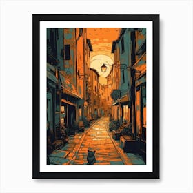 Painting Of Venice With A Cat Drawing 4 Art Print