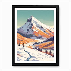 Vintage Winter Travel Illustration Snowdonia National Park United Kingdom 1 Art Print