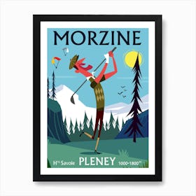 Morzine Golfing Poster Blue & Green Art Print