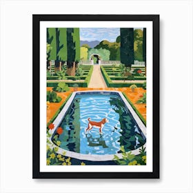 Painting Of A Dog In The Palace Of Versailles Garden, France In The Style Of Matisse 02 Art Print