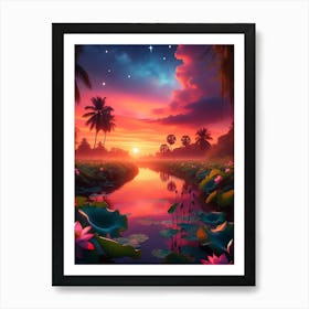 Beautiful Lotus Lake Landscape 12 Art Print