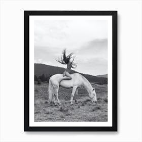 Horse Girl Black and White Film Photo Art Print