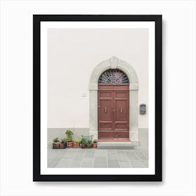 Wooden Red Door And Plants In Tuscany In Italy Art Print