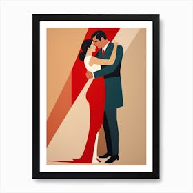 Man And Woman Hugging Abstract red and beige Art Art Print