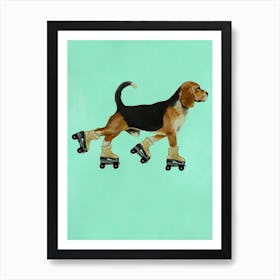 Beagle With Rollerskates Art Print