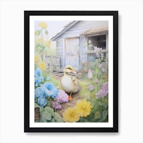 Floral Duckling Pencil Illustration 2 Art Print