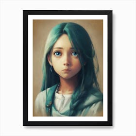 Blue Haired Girl Art Print