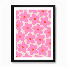 Retro Flower Pink Orange And Neutral Art Print