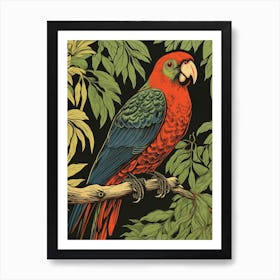 Vintage Bird Linocut Parrot 2 Art Print