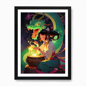 Chinese Girl With Dragon Art Print