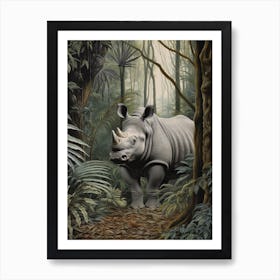 Rhino In The Green Leaves Realistic Illustration 3 Art Print