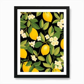 Lemons And Flowers Seamless Pattern Art Print