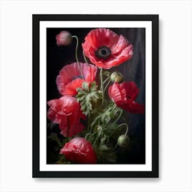 Poppies 2014 by John Arwen | Realistic Oil Painting of Red Poppy Flowers in HD| Dark Aesthetic June Art Print