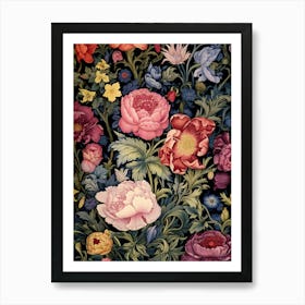 Flowers On A Black Background 1 Art Print