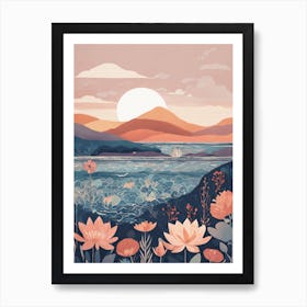 Sunset With Lotus Flowers Art Print