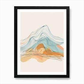 Mount Ossa Australia Color Line Drawing (8) Art Print