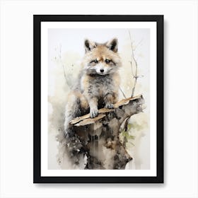 Cute Animal, Japanese Brush Painting, Ukiyo E, Minimal 1 Art Print