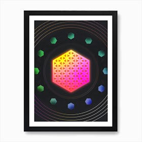 Neon Geometric Glyph in Pink and Yellow Circle Array on Black n.0472 Art Print