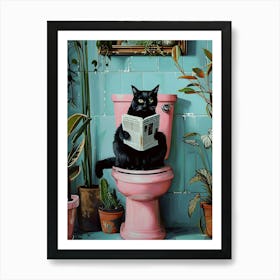 Cat Reading Book In The Toilet Art Print