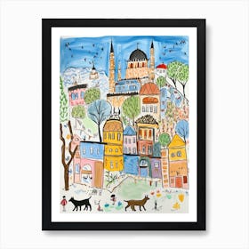 Istanbul, Dreamy Storybook Illustration 1 Art Print