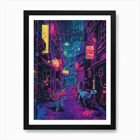 Cyberpunk Neon Dinosaur Street 2 Art Print