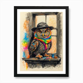 Owl In Hat Art Print