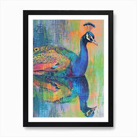 Peacock In The Water Sketch Art Print