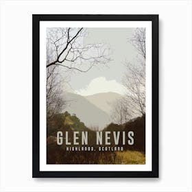 Glen Nevis From Stell Falls Footpath | Vintage Scotland Travel Poster Art Print