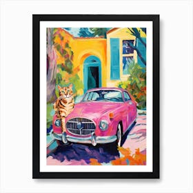 Chevrolet Bel Air Vintage Car With A Cat, Matisse Style Painting 1 Art Print