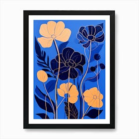 Blue Flower Illustration Calendula 2 Art Print