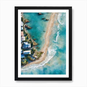 AERIAL PASTAL SAND MEETS THE SEA 1/4 - Serene Seascape Beach Surf Condos Painting Tropical Calm Dreamy Luxe Wall Art Vision of Tranquility Art Print