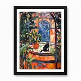 Painting Of A Cat In Central Park Conservatory Garden, Usa In The Style Of Matisse 01 Art Print