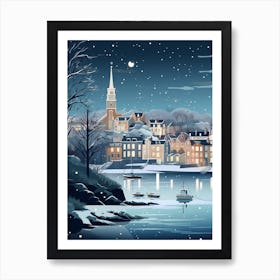 Winter Travel Night Illustration Plymouth United Kingdom 3 Art Print