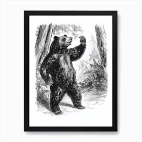 Malayan Sun Bear Dancing The Woods Ink Illustration 3 Art Print